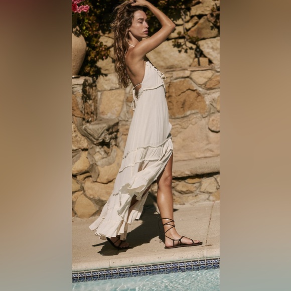 Free People Burst of Bliss Maxi Dress Cream Boho Tiered NWT Size Large - Picture 2 of 6